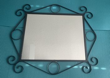 Vintage Black Rectangle Wrought Iron Scroll Pattern Hallway Mirror