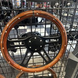 Universal Wood Style Black Center Steering Wheel 