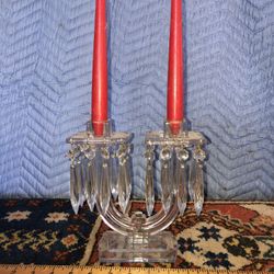 Vintage Double Arm Glass Candle Holder With 20 Prisms