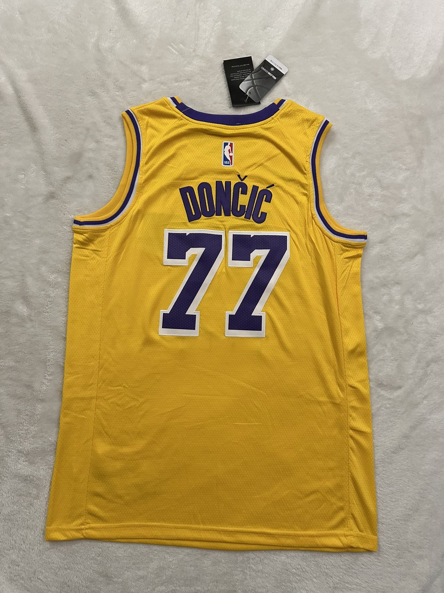 Medium Luka Doncic Stitched Yellow Lakers Jersey #77