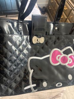 Hello Kitty Black Patent Quilted Tote Bag