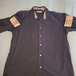 Like NEW Burberry Sherfield Black Plaid Collar Cuff Button-Down Shirt XL