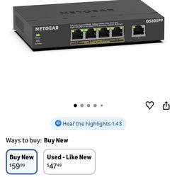NETGEAR 5-Port Gigabit Ethernet Unmanaged PoE Switch (GS305PP) - with 4 x PoE+ @ 83W