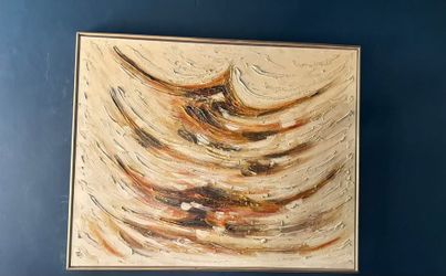 Large textured abstract painting in gold bronze and cream