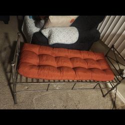 Vintage Pier 1 Medici Wrought Iron Bench W/ Modern cushion