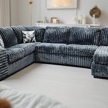 Grey Corduroy Fabric Sectional 