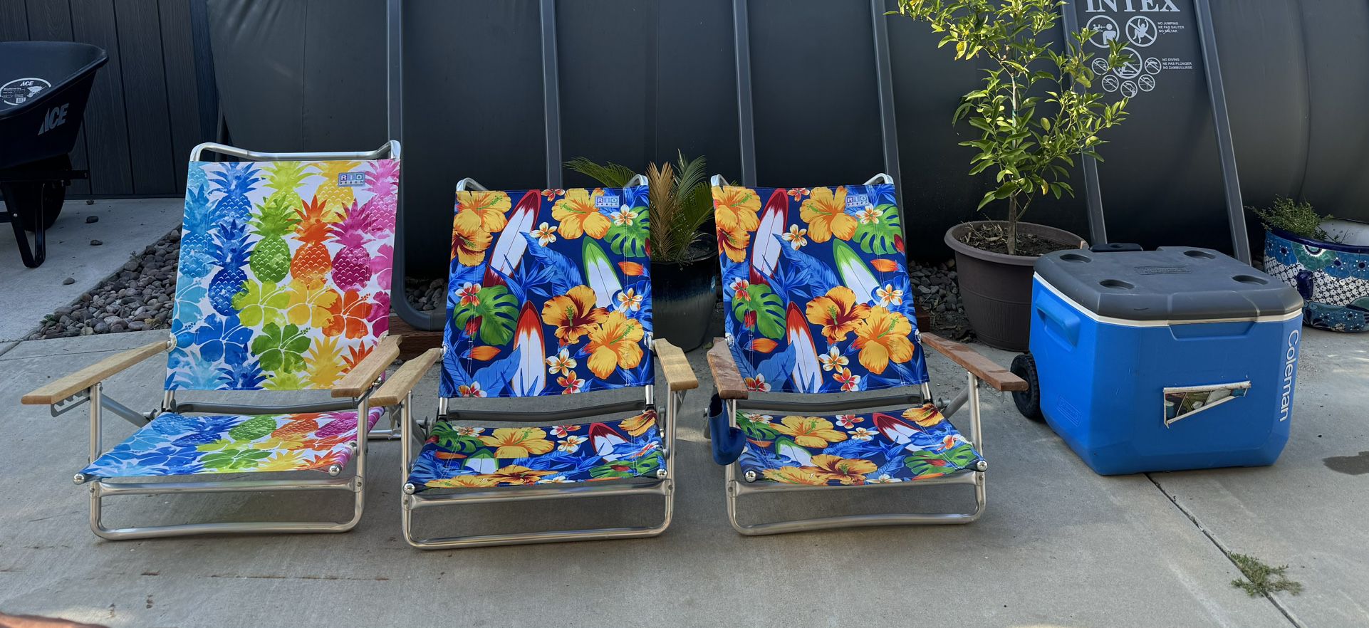 3 Beach Chairs & Coleman Cooler