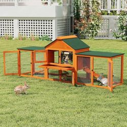 Rabbit House / 2 story Pet Hutch with Ramps for Backyard Orange, New