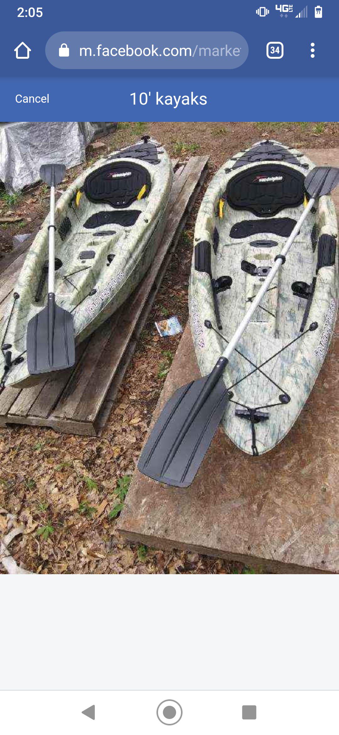 Photo 2 nice fishing kayaks with paddles
