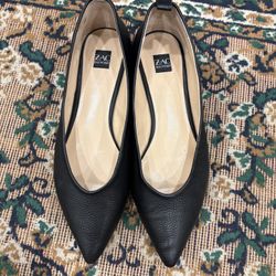 Zac Posen Nanette Black Leather Pointed-Toe Flats - Size 9