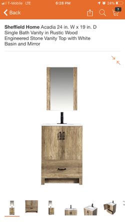 Sheffield Home Acadia 24 in. W x 19 in. D Single Bath Vanity in Rustic Wood Engineered Stone Vanity Top with White Basin and Mirror