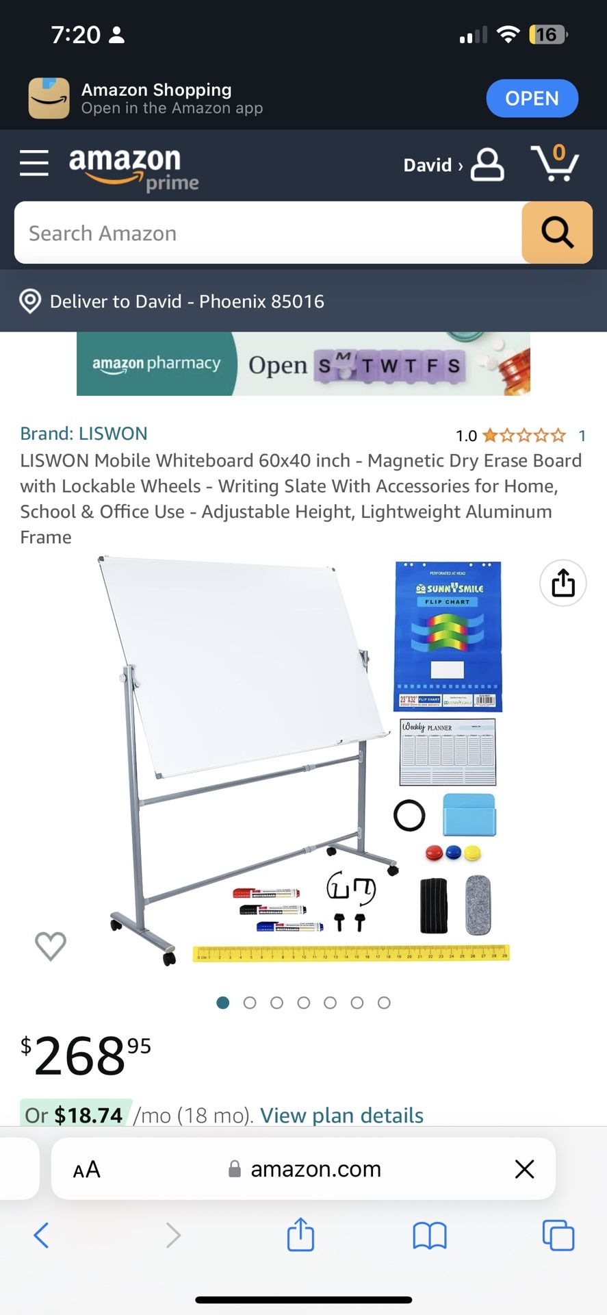 LISWON Mobile Whiteboard 60x40 inch - Magnetic Dry Erase Board with Lockable Wheels - Writing Slate With Accessories for Home, School & Office Use - A