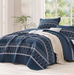 Navy California King Quilt 3 Pieces (8484)