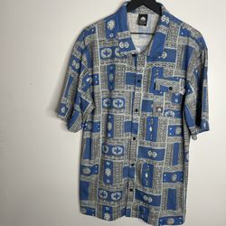 Vintage Y2K Nike ACG Button Down Shirt Mens Large Blue Abstract Pattern RARE
