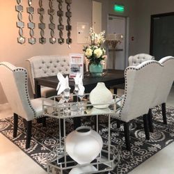 Jeanette Black-Linen Dining Room Set / Dining table and Chairs 
