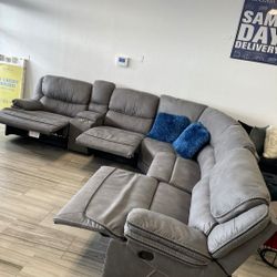  SECTIONAL RECLINING SOFA WITH THREE RECLINERS!!! TEXT 30777 TO 22462 FOR $50 DOWN!!!DELIVERY TONIGHT!!!