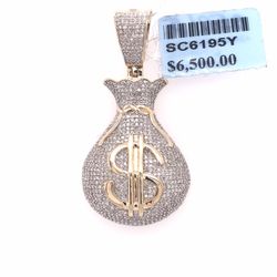 Diamond Gold Money Bag Pendant 10K New 