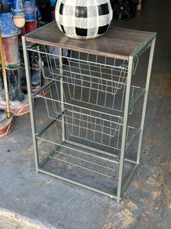 3-Tier Metal Wire Basket Storage Cart with Wood Top 16x10 h 25