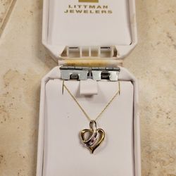 
2 color Heart 10k solid gold pendant necklace
