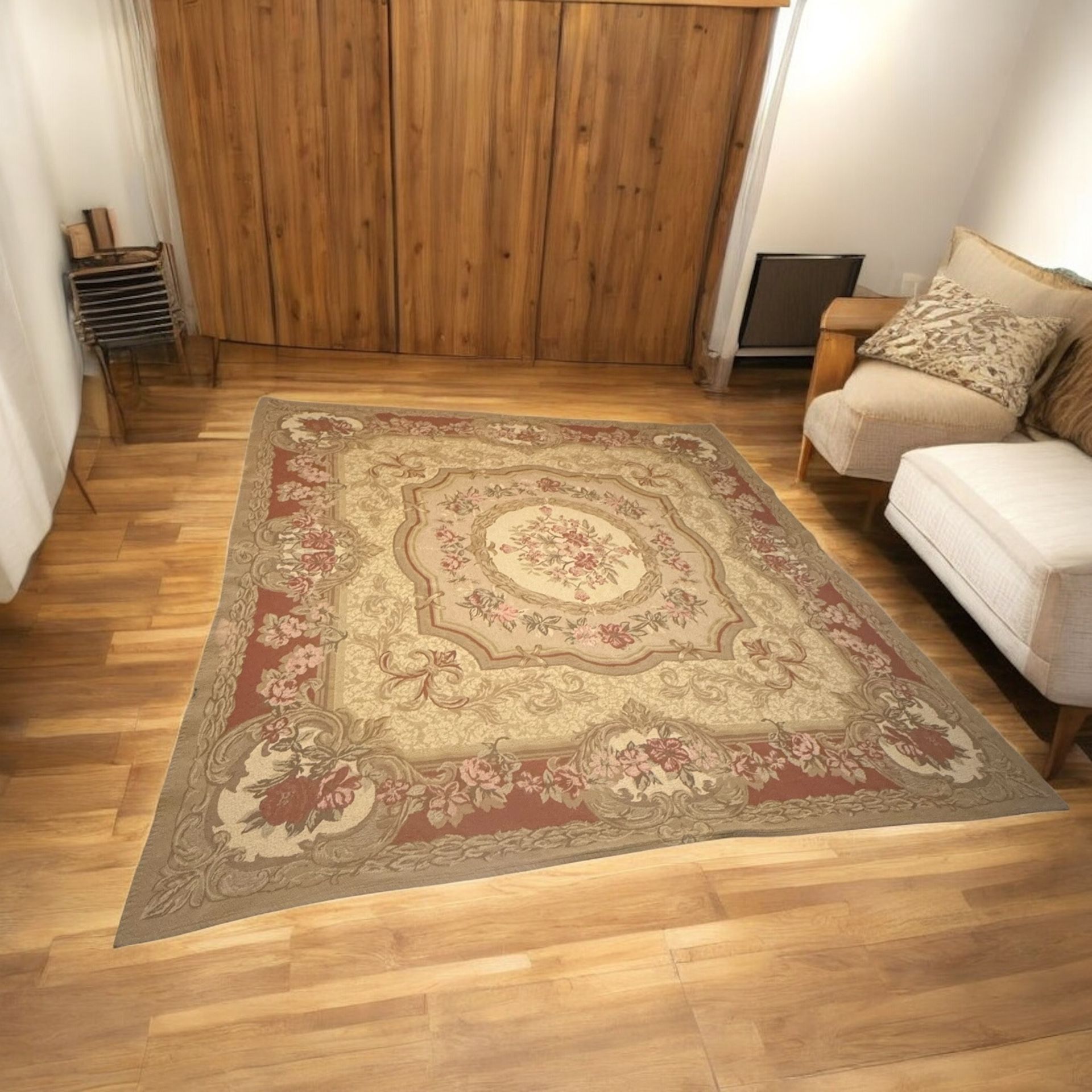Vintage French RUG carpet Throw Roses Center Piece