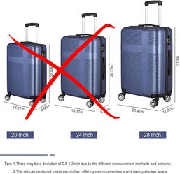 set of 1 Suitcase, Carry On Hardside Luggage with Retractable Pole and Spinner Wheels Suitcase with TSA Lock and Built-in Compression Straps for Trave