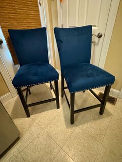 VELVET COUNTER SEATS WITH NAILHEAD TRIM - SET OF 2