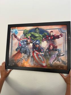 Two superheroes framed holographic wall art