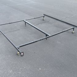 King/Queen Size Adjustable Rolling Black Metal Bed Frame 76.5” x 70.5”