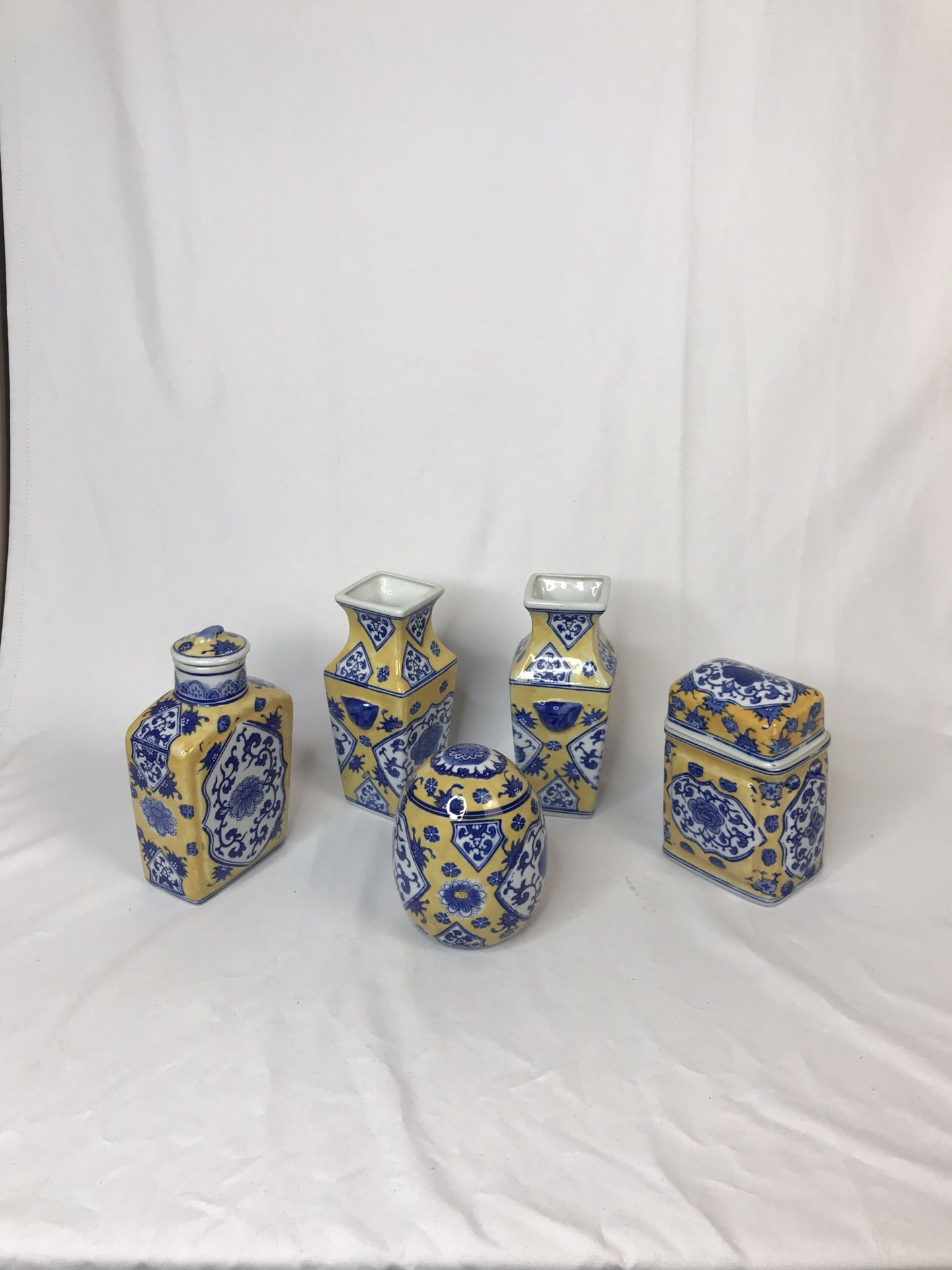 Vtg Chinese Ginger Jars 7 Piece Set Floral Panels Signed