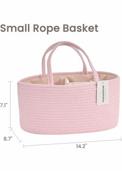 KODOMOORE Pink Cotton Rope Storage Basket 3 Compartments Oval w/ Handles