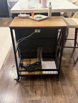 Rolling kitchen island bar cart wood top black metal