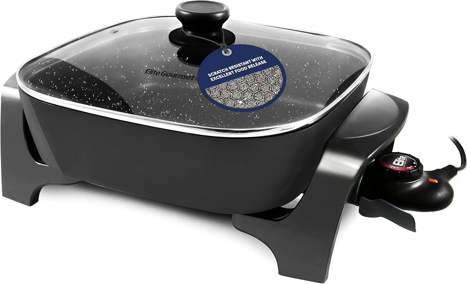Elite Gourmet Extra Deep ,Non-stick Electric Skillet w/ Glass Vented Lid - Black