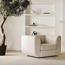 Free Delivery NEW IN-BOX Oversized Curved Accent Chair, Neutral Oatmeal Fabric (MSRP $1,299+tax)