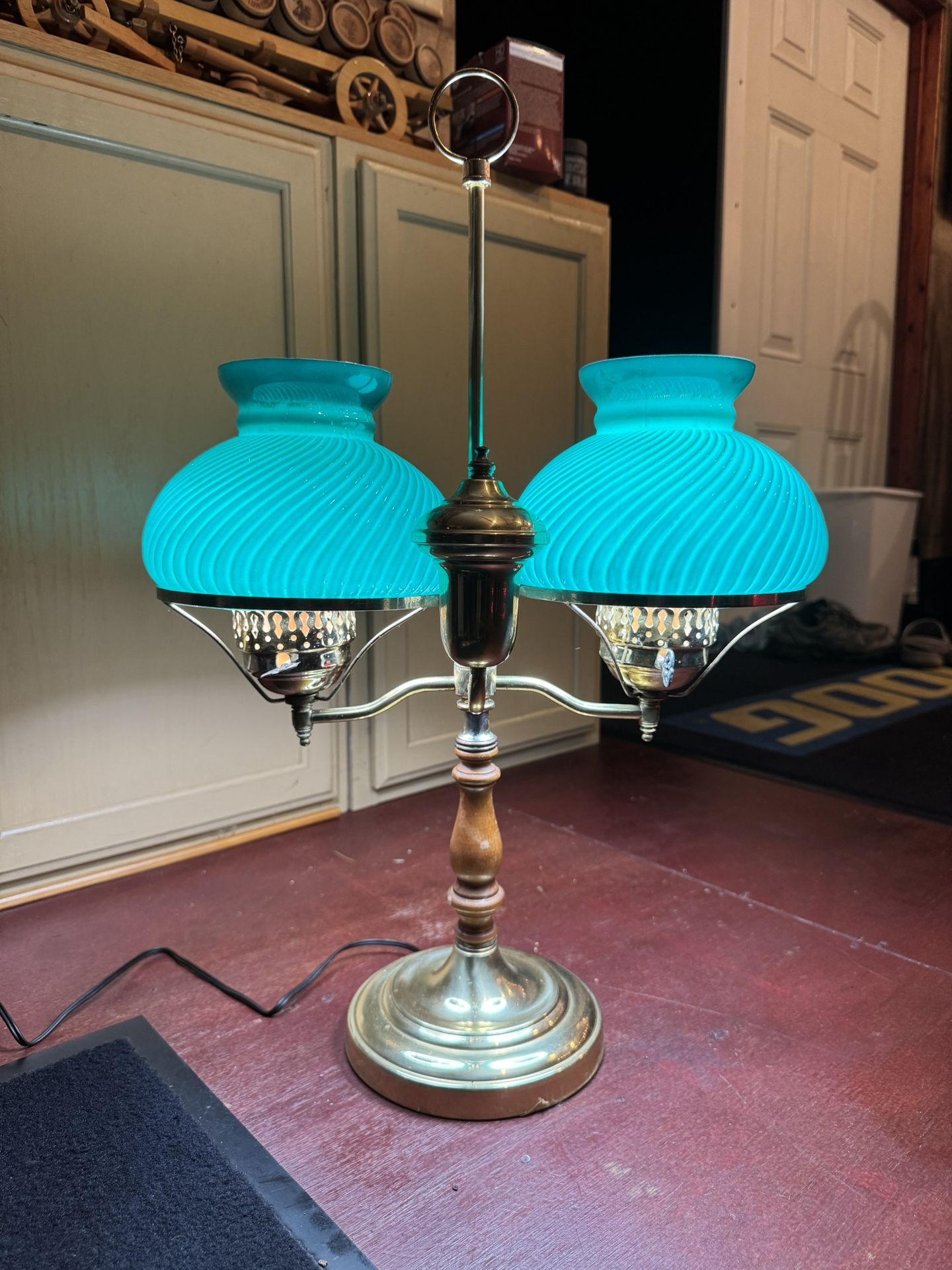 Antique brass double student lamp
