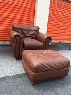 Genuine Leather Chair and Ottoman