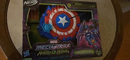 Marvel Avengers Mech Strike Monster NERF Captain America Monster Blast Shield Roleplay Toy with 3 NERF Darts, 