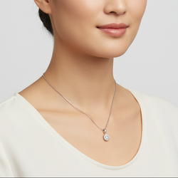 14K White Gold Diamonds Circle Pendant & 17" Box Chain - 0.18ct