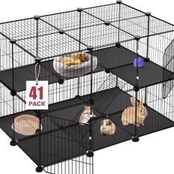Pet Playpen, 35.4" L x 23.6" W x 23.6" H Small Animal Playpen with 2 Doors, C&C Cage for Guinea Pigs,Rabbit,Bunny,Hedgehogs, Puppy Play Pen 
