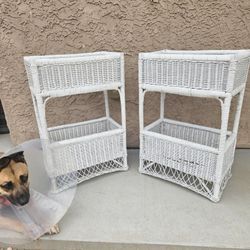 White Rattan/Bamboo Plant Holders Stands