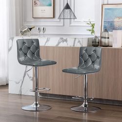 Adjustable Bar Stools, Modern PU Leather Swivel Airlift Barstools with Back, Armless Counter Height Bar Chairs for Kitchen Dining Pub Cafe Set of 2