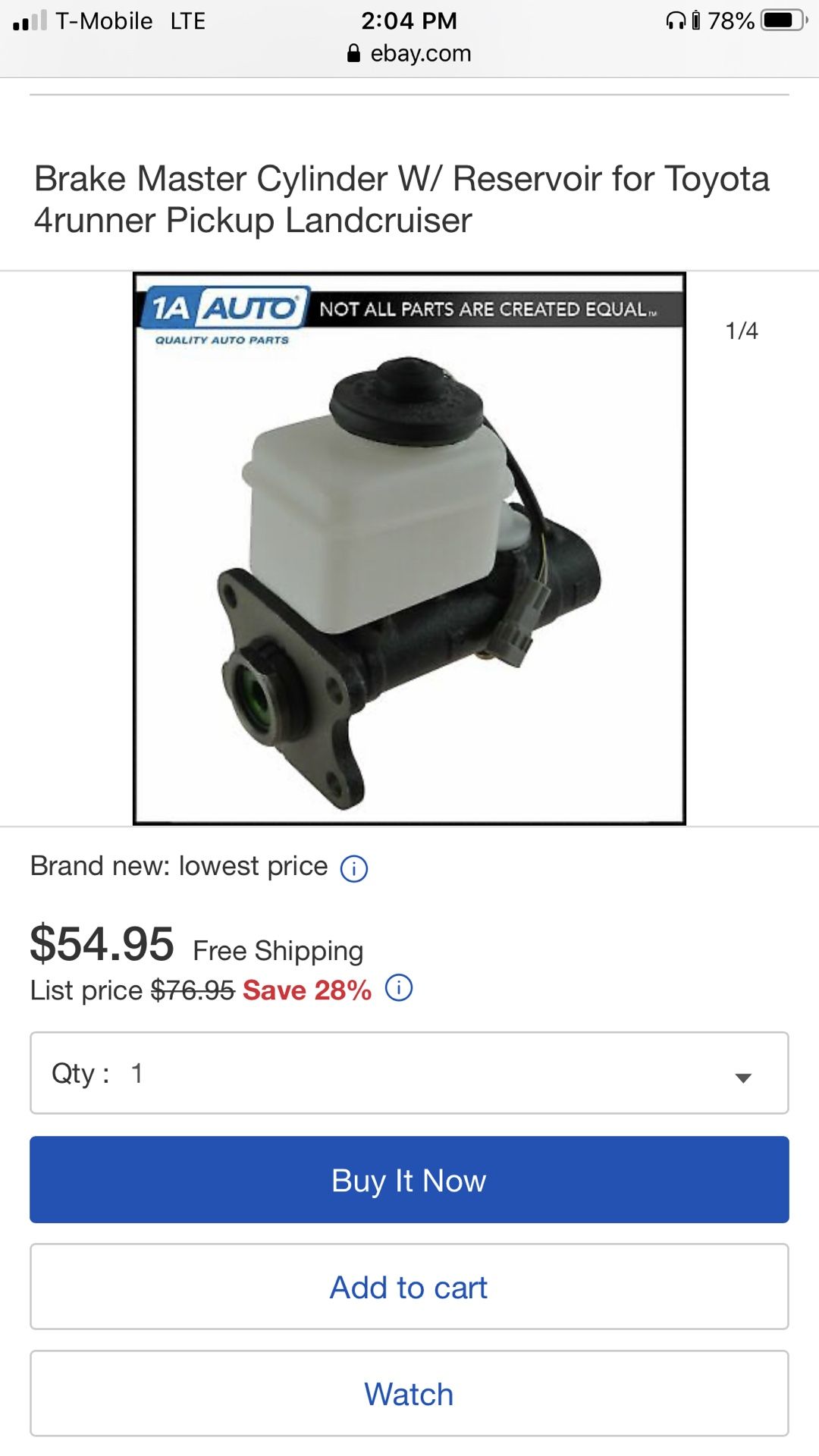 Brand new never opened master cylinder for Toyota Truck 4runner Landcruiser