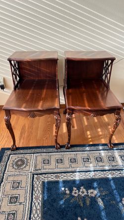 2 Mahogany Vintage Two-Tiered Step End Tables