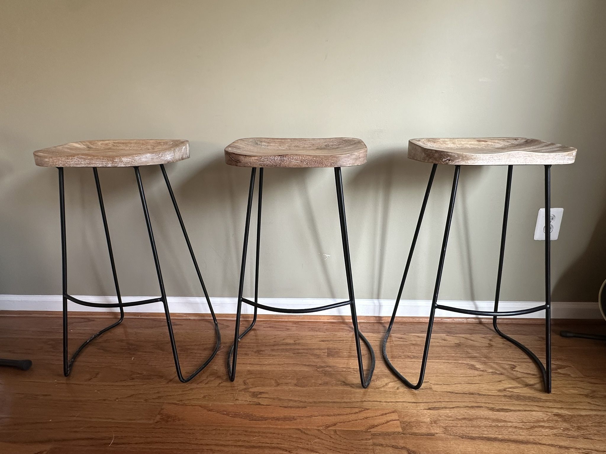 West Elm Wooden Barstools (3)