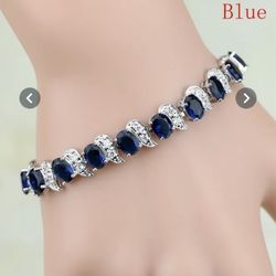 Blue Sapphire, 925, Sterling Silver 728 Inch Bracelet For Women
