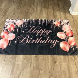 Happy Birthday Backdrop Banner- Pink & Black 