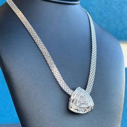 Jewelry 925 Sterling Silver 1.75CTW Natural Round & Baguette cut Diamond 17.5” Necklace Mesh Chain 4.5mm