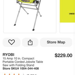 Ryobi 10inch Table Saw With Stand Portable