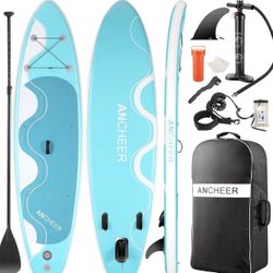 PADDLE BOARD !! Inflatable Stand Up with Complete SUP Accessories, Backpack, Leash, Adjustable Paddle and Hand Pump, Bottom Fin, Waterproof Bag, Repai