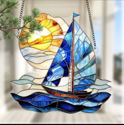 Windward Horizon — Golden Sunset Sailboat Suncatcher