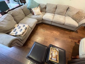 Beige Fabric Sectional Sofa with Nailhead Trim